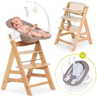 Hauck Hochstuhl Alpha Plus Natur - Newborn Set Deluxe (Set, 4 St), Holz Babystuhl ab Geburt inkl. Aufsatz für Neugeborene & Sitzauflage