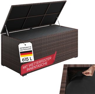 STEELSØN 'Serion' XXL Polyrattan Aufbewahrungsbox 615 Liter, braun, 155x73x61 cm, wetterfest, Auflagenbox mit Innentasche