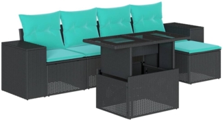 vidaXL 6-teiliges Gartensofa-Set mit Kissen, schwarzes Polyrattan 3269127