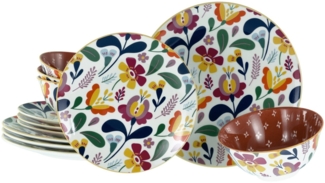CreaTable Tafelservice Folklore bunt Tellerset 12-tlg (12-tlg), 4 Personen, Steinzeug