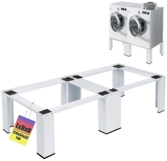 XERSEK Waschmaschinenuntergestell Stabiler Doppel Untergestell Sockel Podest Unterbau Erhöhung Gestell, Zubehör für Waschmaschine und Trockner, 2-Fach, 2x150kg, 32cm Hohe, Rutschfesten Pads, Weiß