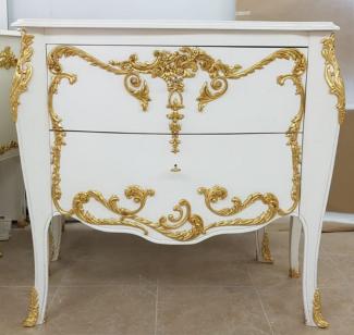 Casa Padrino Luxus Barock Kommode Weiß / Gold - Handgefertigte Massivholz Kommode mit 2 Schubladen - Luxus Möbel im Barockstil - Barock Möbel - Luxus Qualität - Made in Italy