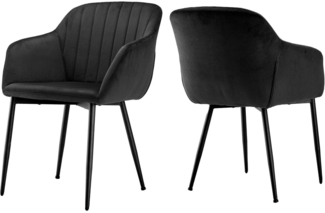 2er Set Esszimmerstühle Schwarz Samt Armlehne Metallbeine