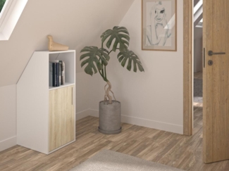 Vente-unique - Schrank unter Dachschräge mit 1 Tür & 1 Ablage - Weiß & Holzfarben - ADEZIO