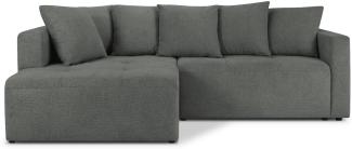 Micadoni Ecksofa mit Bettfunktion und Box Elie 4-Sitzer Links Strukturierter Stoff Grau