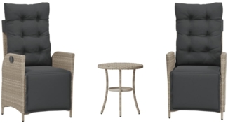 vidaXL 3-tlg. Bistro-Set mit Kissen Hellgrau Poly Rattan 365302