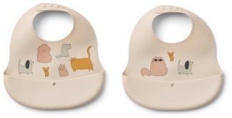Liewood Ember Bedrucktes Lätzchen 2er-Pack Cats and Dogs / Sandy