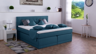 Meisterbetten Boxspringbett John 100x200 in WT-Blau, Matratzenbezug Nano, Komfortschaum-Topper