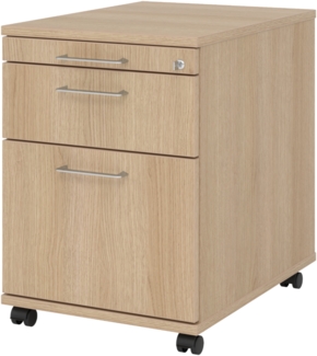 bümö Rollcontainer mit Hängeregistratur, Container abschließbar aus Holz in Eiche - Rollwagen für's Büro mit Hängeregister als Schreibtisch Unterschrank od. Bürocontainer m. Bügelgriffe, AC20-E-E-BS