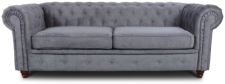Sofa Chesterfield Asti 3-Sitzer, Couchgarnitur 3-er, Sofagarnitur, Couch mit Holzfüße, Polstersofa - Glamour Design (Grau (Capri 09))
