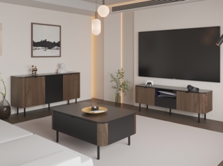 Wohnzimmer-Set Timzemt II (Farbe: Nuss / Schwarz)