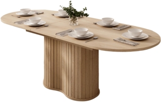 Compleo Esstisch Eiche cremona, kegelförmige Basis, Design-Rundtisch mit Lamellen (Oval), ausziehbar 180-220 cm