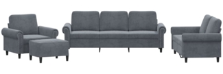 vidaXL 4-tlg. Sofagarnitur mit Kissen Dunkelgrau Samt 3202181