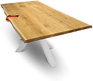 DELUKE® Massivholzplatte Eiche mit Baumkante ERIK - 280x100cm | Tischplatte rechteckig Holzplatte Arbeitsplatte aus Massivholz