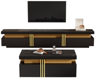 IDEASY Wohnzimmer-Set (2 St) Wohnzimmer Möbel, Moderner Luxus TV- Schrank und Couchtisch-Set, Marmorfurnier, geeignet für TVs bis 90", 200 x 40 x 42 cm & 100 x 50 x 40 cm