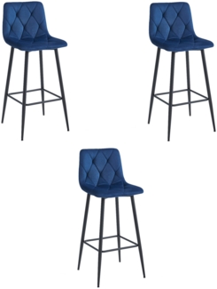 Valora KODA Hocker, marineblauer Samt, schwarze Beine (3 Stück)