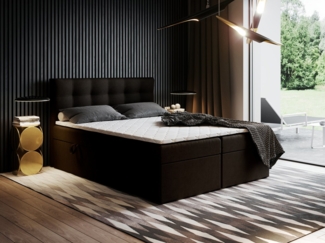 Godre Boxspringbett mit Bettkasten Ewora 200x200 cm mit Bonell Matratze (Bett + Matratze), Bett mit zwei seitlich zu öffnenden Kästen