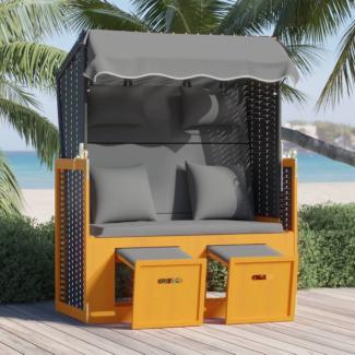 vidaXL Strandkorb mit Kissen Poly Rattan Massivholz Schwarz Anthrazit 318667