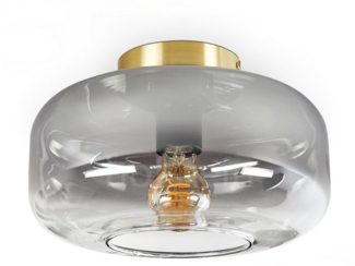 hofstein Deckenleuchte Deckenlampe aus Metall/Glas in Messingfarben/Rauchfarben, ohne Leuchtmittel, Vintage-Design mit Glasschirm (28 cm), 1 x E27, ohne Leuchtmittel