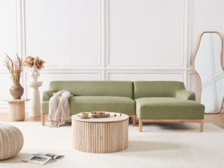 beliani 'SOSJO' Ecksofa, Stoff olivgrün, Rechtsseitig, 251 x 132 x 74 cm