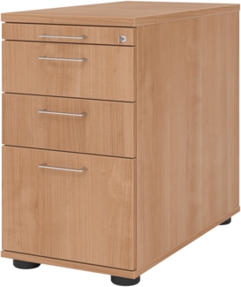 bümö Schreibtisch Schrank Büro mit Hängeregister für Hängeordner, Schubladenschrank Holz in Nussbaum, Container mit Schubladen & Hängeregistratur - Schreibtisch Kommode mit Bügelgriffe, SC40-N-N-BS