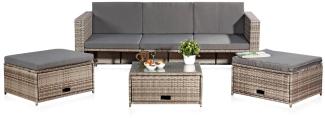 Polyrattan Sitzmöbel Set Sofa Tisch 2 Hocker grau Lounge Gartenset Rattanmöbel