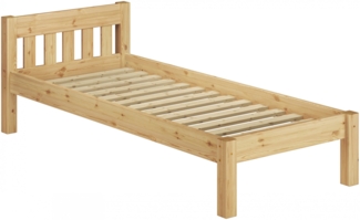Erst-Holz Einzelbett Natur 90x190 Bett, Rollrost Senkrechte Balken