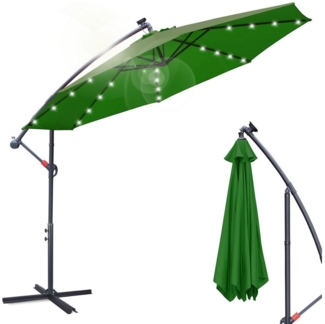 Clanmacy Sonnenschirm Sonnenschirm Ampelschirm,UV-Schutz,Eisen mit Ständer,LED,350 cm,Grün