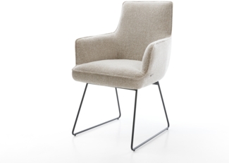 Esszimmerstuhl Heira-Flex mit Armlehnen Webstoff Soft Beige Kufengestell Schwarz Taschenfederkern
