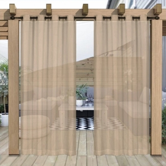 Jibenhome Outdoorgardine TerrassenGardine Ösen Outdoorvorhang Halftransparent Wasserdicht, für Veranda,Rasen,Hof