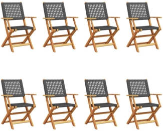 vidaXL Gartenstühle 8 Stk. Klappbar Schwarz Poly Rattan & Massivholz 3214558
