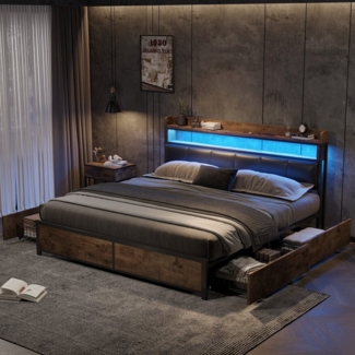 OKWISH Holzbett Polsterbett Jugendbett (140x200 cm Inklusive Matratze), Aufbewahrungsfunktion, Einfache Montage, PU, schwarz