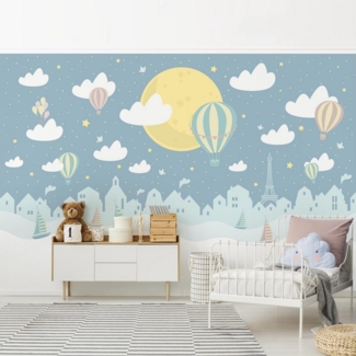 Bilderdepot24 Kindertapete Kinderzimmer Paris Sterne Heißluftballon Kinder Wanddeko, Glatt, Matt, (Vliestapete inkl. Kleister oder selbstklebend), Mädchenzimmer Jungenzimmer Babyzimmer Bildtapete Fototapete Wandtapete