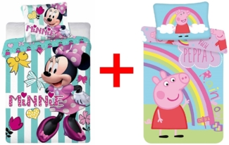 Jerry Fabrics Kinderbettwäsche Kinderbettwäsche Minnie Maus + Peppa Wutz 100x135 Baby Kinder 2er-Set, Renforcé, 2 teilig