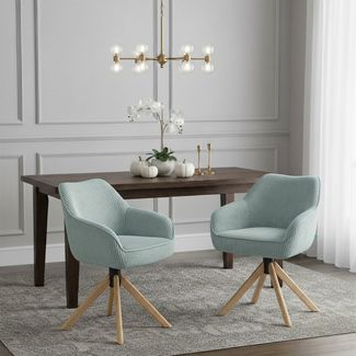 DUBI Möbel Polsterstuhl Mika-Luis, Federkern, Eiche geölt, 360° drehbar, Rückstellfunktion im 2er-Set