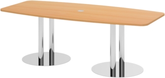 bümö Konferenztisch oval 220x103 cm großer Besprechungstisch in Buche, Besprechungstisch mit Chromsäulen, Meetingtisch für 8 Personen, XXL-Tisch für Besprechungsraum & Meeting, KT22S-6-C
