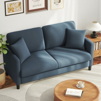 OUNUO Sofa 2 Sitzer Couch Bonnelfederkern 2 Zierkissen f. Wohnzimmer Schlafzimmer