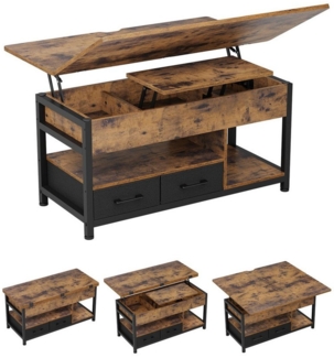 MSMASK Couchtisch 3-in-1-Multifunktions-Wohnzimmertisch mit 2 Schubladen, Kaffeetisch, Versteckte Aufbewahrung, 50T x 100B x 50H cm