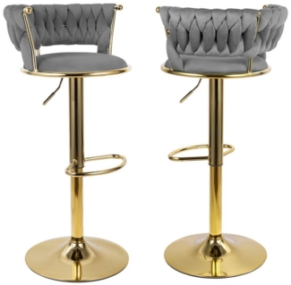 HawthyHome Barhocker Barstuhl mit Rückenlehne und Fußstütze höhenverstellbar drehbar (2 St), mit goldener Metallbasis, Dunkelgrau