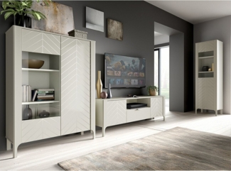 Lomadox Wohnzimmer-Set MAZARA-161, (Mega-Spar-Set, 3-St, Vitrine Lowboard Highboard), Wohnwand mit Fischgrät Dekor, Push-to-Open und Softclose-Funktion
