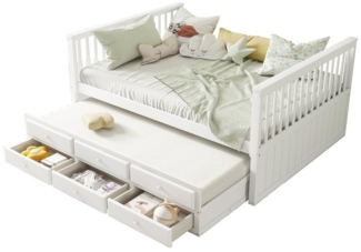 OKWISH Kinderbett Stauraumbett mit Schubladen (Massivholzbetten, Einzelbetten mit Bettauszug, Einzelbetten mit drei Schubladen, 140x200 cm), ohne Matratze