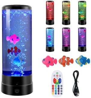 QUBEBU Tischleuchte 16 Farben Fantasy LED Jellyfish Fisch Lamp mit Fernbedienung Lavalampe, LED fest integriert, 16 Farben und 4 Modi, Quallen Aquarium Lampe, Nachtlicht für Haus Schlafzimmer Büro Dekoration, Kinder Geschenke