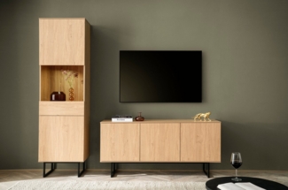 Home affaire Wohnwand Lund, moderne Anbauwand, Wohnzimmer-Set in Stone Oak, (2-St), enthält Vitrine und Lowboard