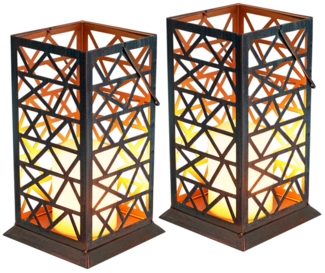 2x LED Feuereffekt Solarleuchte, rost-grün, Höhe 27 cm