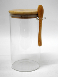 Zellerfeld Trendmax 1300ml Vorratsdose mit Luftdichtem Verschluss Bambusdeckel Behälter Glas Dose mit Löffel zum Servieren von Tee, Kaffee, Gewürz und mehr, Rund