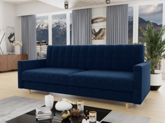 Schlafsofa Sara - Sofa mit Bettkasten und Schlaffunktion, Bettsofa, Schlafcouch mit Holzfüße, Velours (Dunkelblau (Kronos 09))