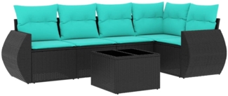 vidaXL 6-teiliges Gartensofa-Set mit Kissen, schwarzes Polyrattan 3221336
