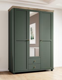 Kleiderschrank mit Spiegel Landhausstil EPSOM-83 in grün mit Lefkas Eiche Nb. 3 türig, B/H/T: ca. 154/216/62 cm