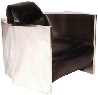 Casa Padrino Echtleder Club Sessel Vintage Schwarz / Silber 68 x 89 x H. 73 cm - Luxus Qualität