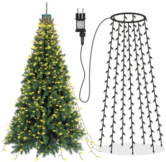 LMaxhome LED-Lichterkette Baumbeleuchtung Wasserfall Lichterkette mit Sterne Weihnachtsbaum Deko, 3M, 490-flammig, 8 Modi Timer, Topper Star, Wasserdicht, Aussen, Innen